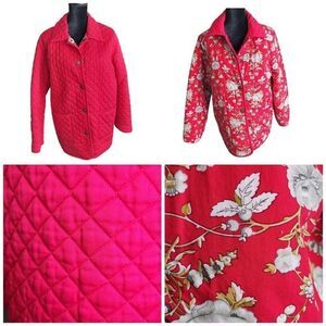 Reversible‎ Solid & Floral Quilted Jacket Red Womens Sz L (Unmarked)